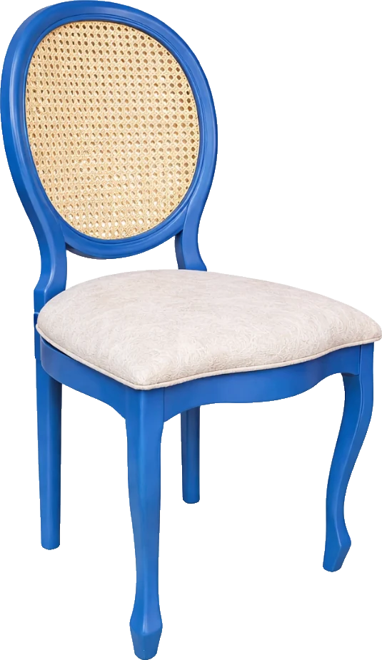 Cadeira Medalhão Azul com Encosto Palha