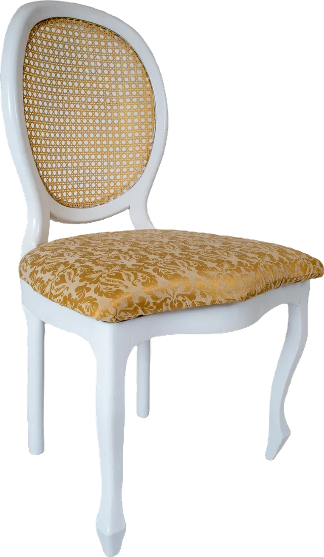 Cadeira Medalhão Branca Assento Dourado Jacquard