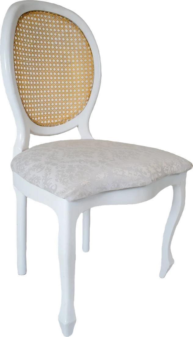Cadeira Medalhão Branca Assento Jacquard Branco