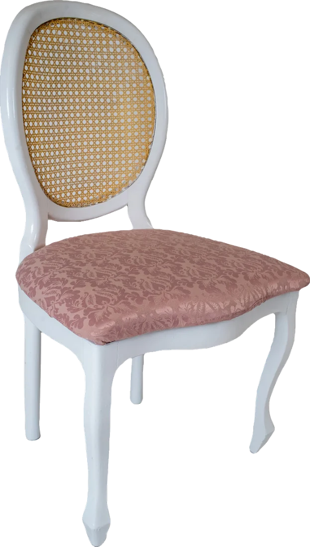 Cadeira Medalhão Branca Assento Jacquard Rosa Chá