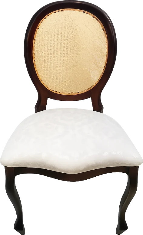 Cadeira Medalhão Tabaco Assento Jacquard Branco