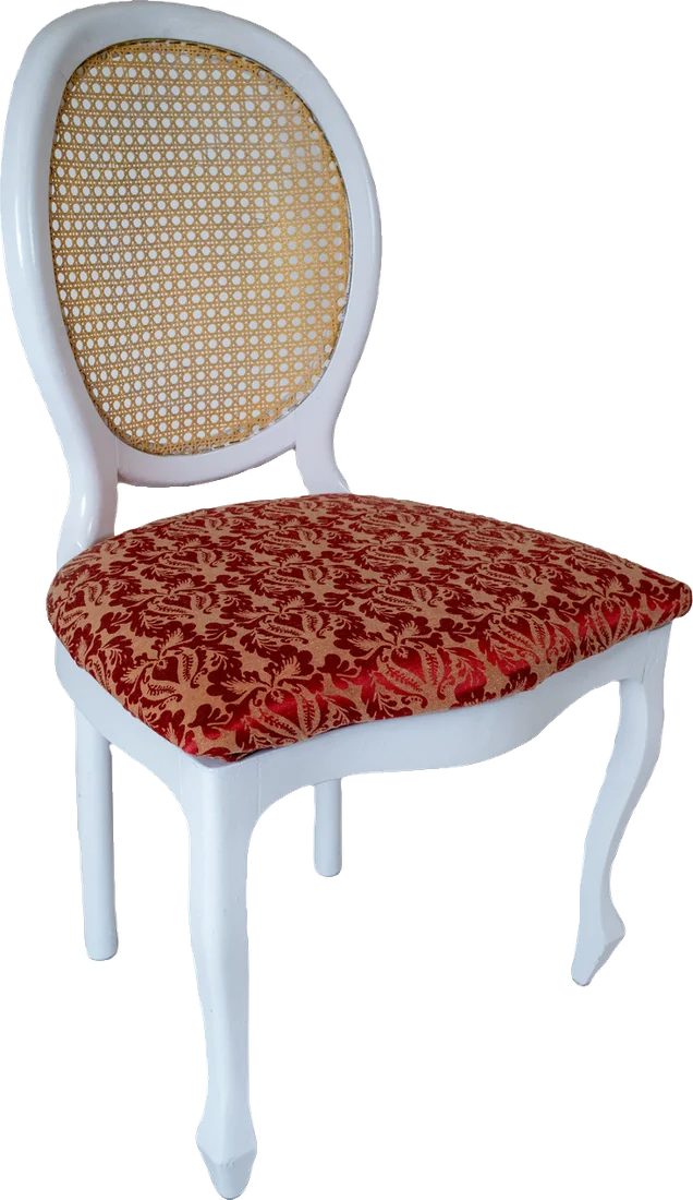 Cadeira Medalhão Tabaco Assento Jacquard Vermelho