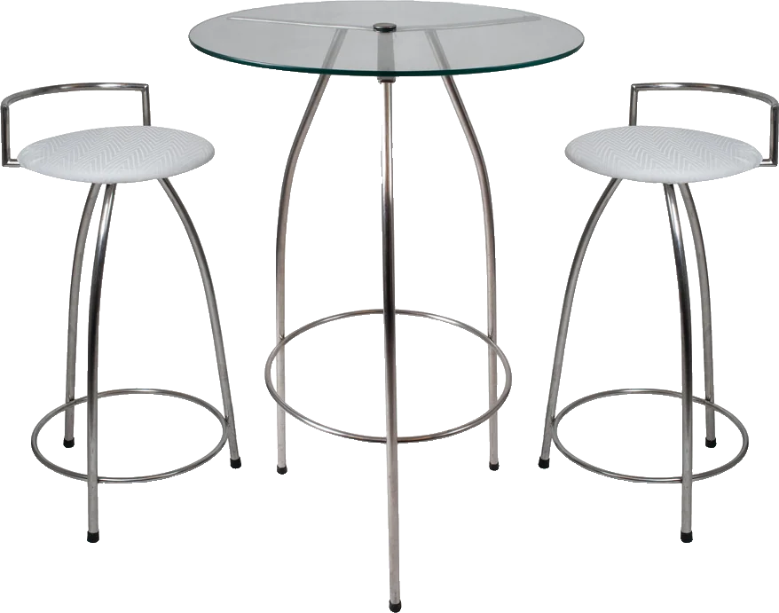 Conjunto Bistrô Inox (Cor do Assento: Preto, Branco ou Geométrico)