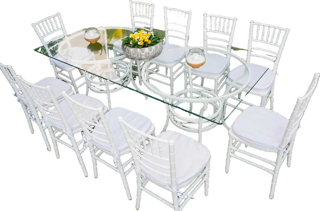 Mesa de Vidro com Base Metálica Branca 2,00 x 1,00