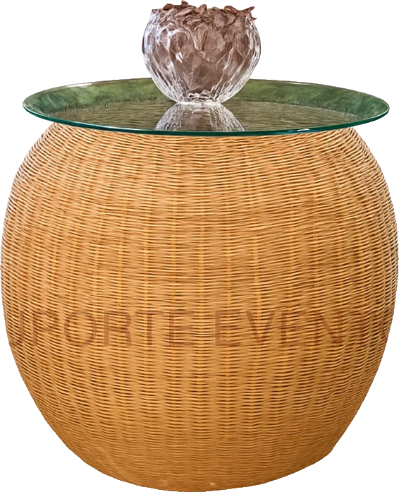 Mesa Lateral Bali Vime Natural c/ tampo em Vidro 0,70 de Diâ.