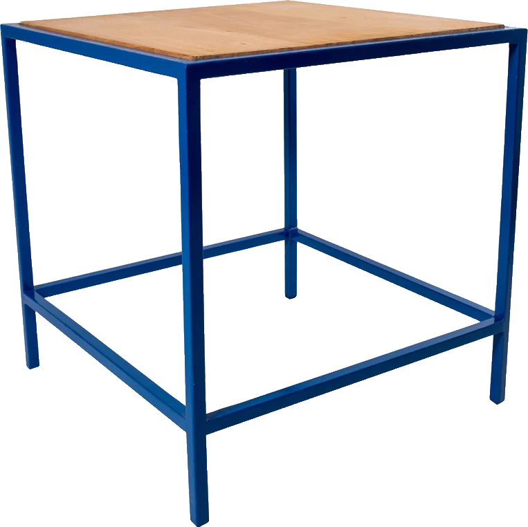 Mesa Lateral met. Azul 0,60 x 0,60 x 0,60 alt. (Tampo: Espelho/Madeira/Vidro)