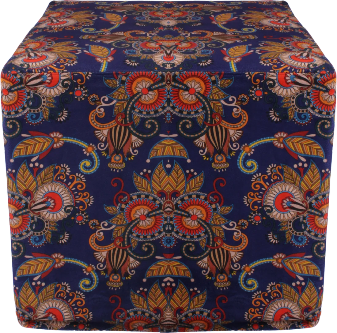 Puff Boho Azul Royal Estampado 0,50 x 0,50 c/ Capa